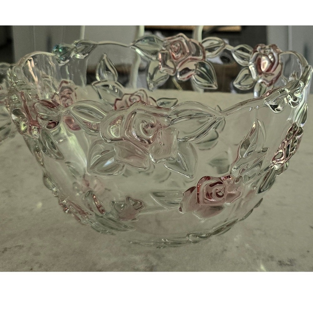 Vintage Mikasa Bella Rosa Carmen Rose 9" Crystal Serving Bowl - Pink Frosted